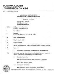 Agenda and meeting notice--Sonoma County Commission on AIDS, December 14, 1994