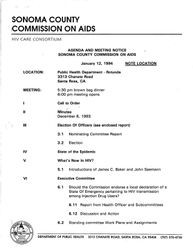 Agenda and meeting notice--Sonoma County Commission on AIDS, January 12, 1994