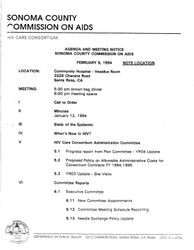 Agenda and meeting notice--Sonoma County Commission on AIDS, February 9, 1994