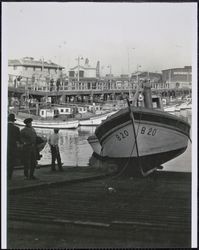 Fishing boat launching at Fisherman's Wharf, 41 The Embarcadero, San Francisco, California, 1920s