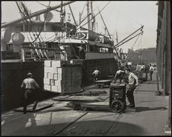 Ship loading activities at the Matson dock, Pier 31, The Embarcadero, San Francisco, California, 1920s