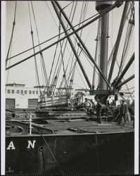 Loading ship "Iowan" at Pier 26, San Francisco, California, 1920s