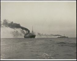 Ships approaching Golden Gate entry to the bay, Golden Gate Bridge, San Francisco, California, 1920s