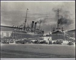 Sister ships SS Siberia Maru and SS Korea Maru, Brannan Street Wharf, San Francisco, California, 1920s