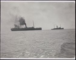 Ship with tug boat, San Francisco Bay, California, 1920s