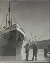 Front view of the SS Mongolia docked at Pier 35 on the San Francisco waterfront, 1920s