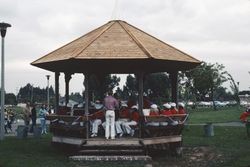 Brookhaven Junior High Band plays for the dedication of the new gazebo at Willard Libby Park, Sebastopol, California, Oct. 1976