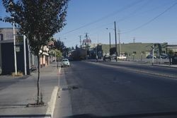 Southern Pacific train on South Main Street, Sebastopol, June 1970