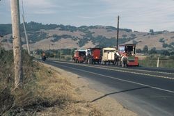 Caravan Stage Company travels north on Petaluma Hill Road, Oct. 1985