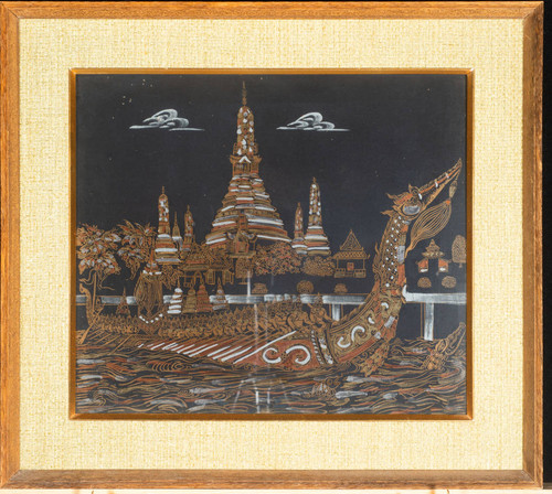 Painting, Temple and Boat