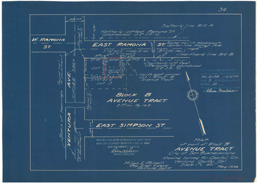 Survey of Portion of Block B, Avenue Tract, Ventura