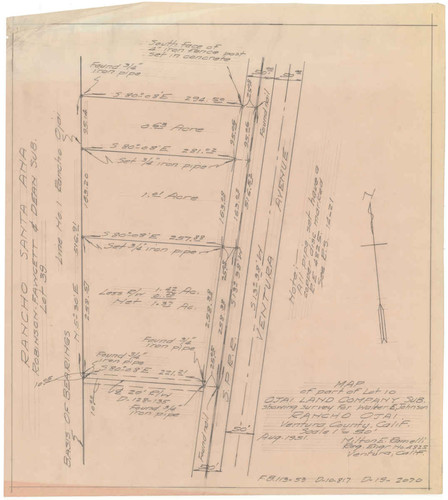 Survey of Portion of Lot 10, Ojai Land Company Subdivision, Rancho Ojai