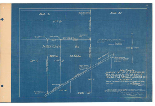 Survey of Lot D, Subdivision 94, Rancho El Rio de Santa Clara o la Colonia