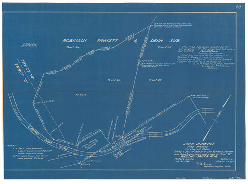 Survey of Mesa, Robinson Fawcett and Dean Subdivision and Part of Tract A Rancho Santa Ana