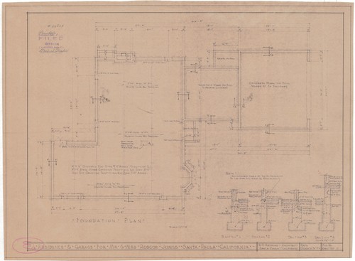 Foundation Plan, Santa Paula Residence of Mr. and Mrs. Roscoe Jones