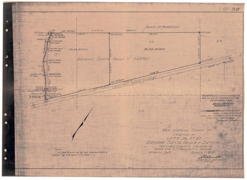 Survey of Lots 36, 37, 67, Rancho Santa Paula y Saticoy