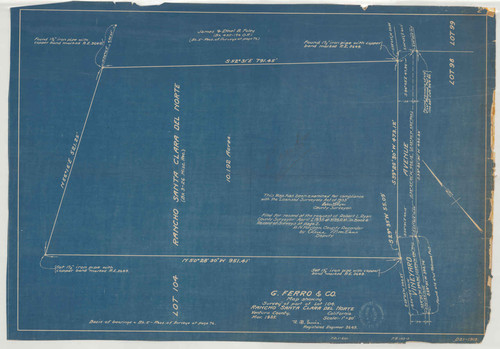 Survey of Lot 104, Rancho Santa Clara del Norte