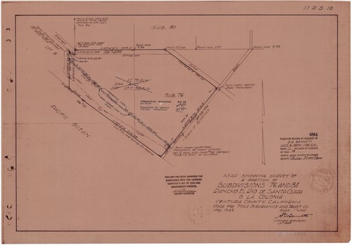 Survey Map of a Portion of Subdivisions 76 and 84, Rancho El Rio de Santa Clara o la Colonia