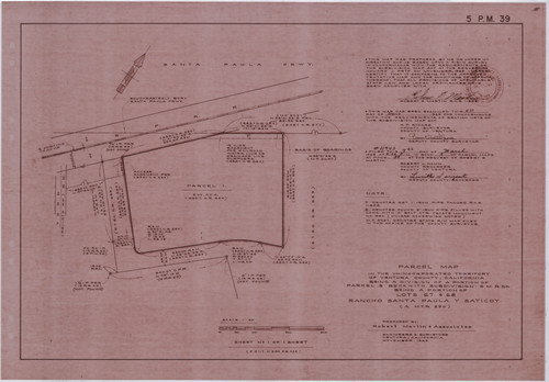 Parcel Map of Portion of Lots 67 and 68, Rancho Santa Paula y Saticoy