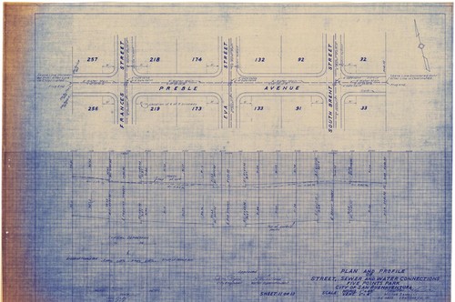 Plan and Profile of Street, Sewer, and Water Connections of Five Points Park (11 of 13)
