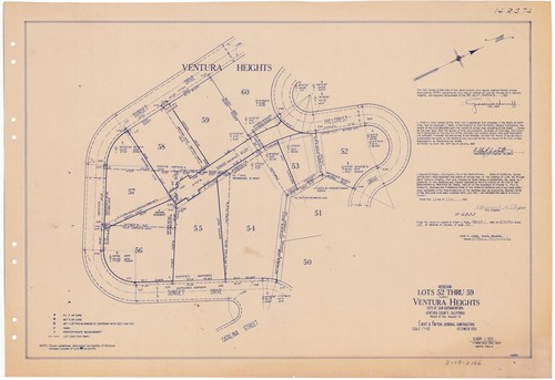 Plat map of Ventura Heights, Redesign of Lots 52-59