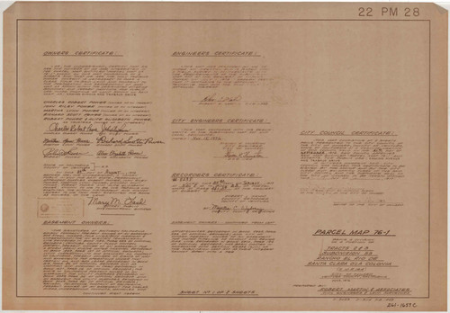 Certificates for Parcel Map of Division of Tracts 2 and 3, Subdivision 53, Oxnard