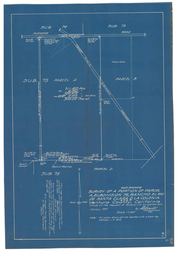 Survey of a Portion of Parcel A, Subdivision 75, Rancho El Rio de Santa Clara o la Colonia