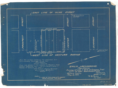 Survey of Lots 7, 8, 9 Simpson Tract, City of San Buenaventura