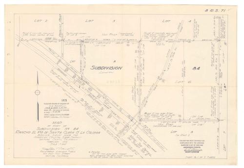 Survey of Subdivision 84 Rancho El Rio de Santa Clara o la Colonia (1 of 2)