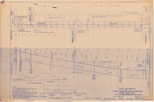 Plan and Profile of Street, Sewer and Water Connections, Ferro Tract No. 1 (1 of 4)