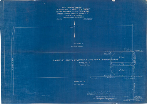 Survey of Subdivision of Parcel D, Section 7 T1N R19W, Rancho Conejo