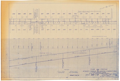 Plan and Profile of Street, Sewer, and Water Connections of Five Points Park (2 of 13)