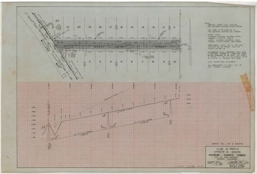 Plan and Profile for Streets and Sewers of Hueneme Harbor Homes, Port Hueneme (1 of 2)