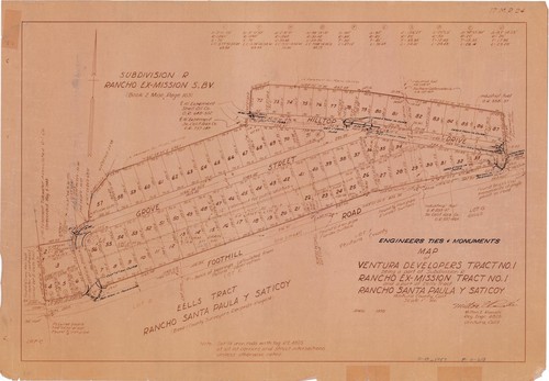 Map Showing Engineers Ties and Monuments for Ventura Developers Tract No. 1