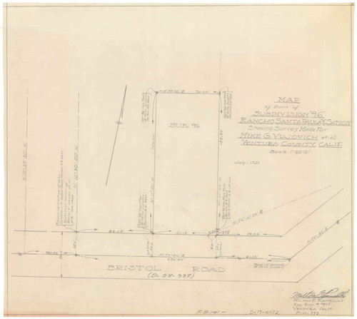 Portion of Subdivision 96 Survey Map, Rancho Santa Paula y Saticoy