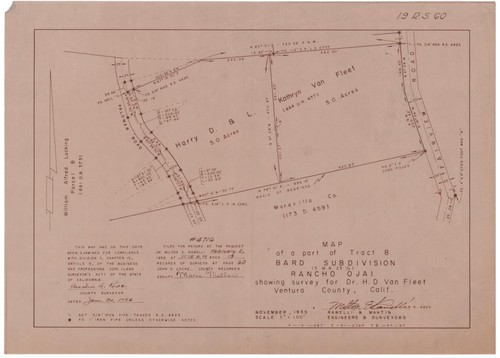 Map of Tract 8, Bard Subdivision, Rancho Ojai
