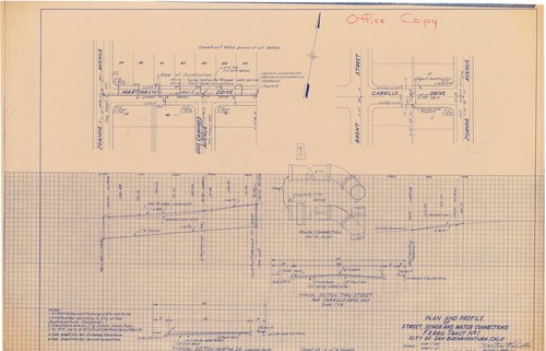 Plan and Profile of Street, Sewer and Water Connections, Ferro Tract No. 1 (3 of 4)