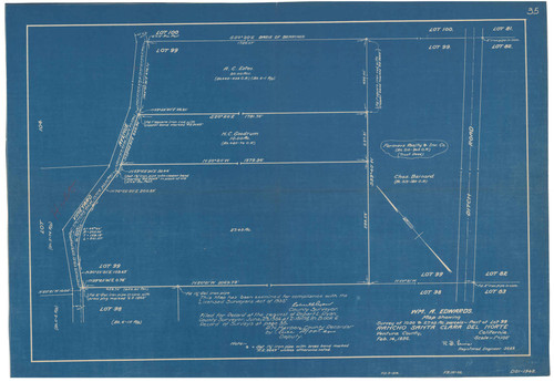 Survey of Lot 99, Rancho Santa Clara del Norte