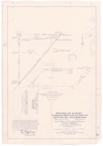 Survey of Partition of Part of Section 30 T2N R20W, San Bernardino Meridian