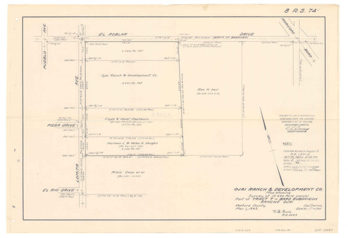 Ojai Ranch and Development Co. Survey of Tract 7, Bard Subdivision, Rancho Ojai