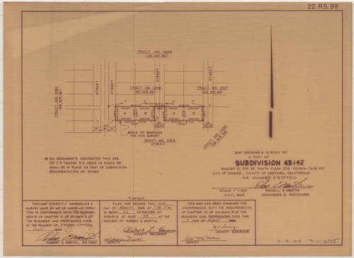 Survey of a Part of Subdivision 43 & 42 for Oxnard Estates