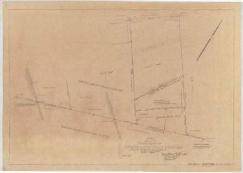 Survey of Portion of Subdivision 84 for Grant Line Separating Rancho Santa Paula y Saticoy and Rancho Santa Clara del Norte