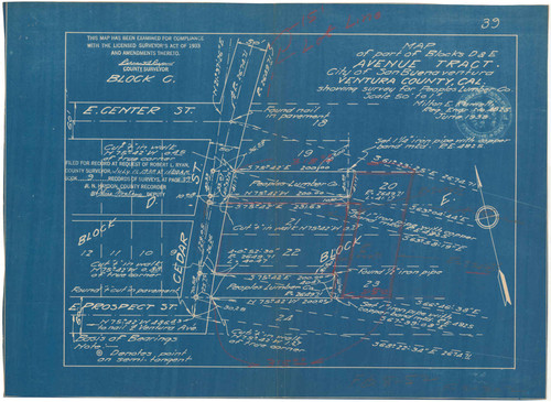 Survey of Portion of Blocks D & E, Avenue Tract, Ventura