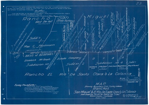 Survey of the Boundary Lines between Rancho Miguel and Rancho El Rio de Santa Clara o la Colonia