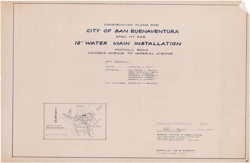 Cover Sheet and Vicinity Map For 12" Water Main on Foothill Road, City of San Buenaventura (1 of 5)