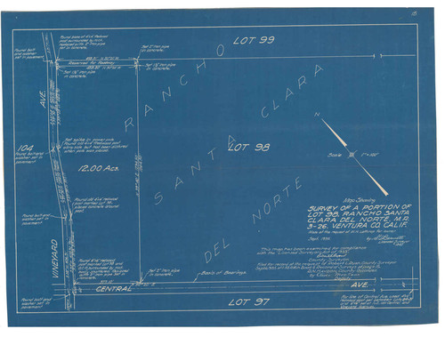 Survey of Lot 98, Rancho Santa Clara del Norte