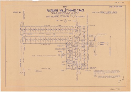 Map of Pleasant Valley Homes Tract, Rancho El Rio de Santa Clara o la Colonia