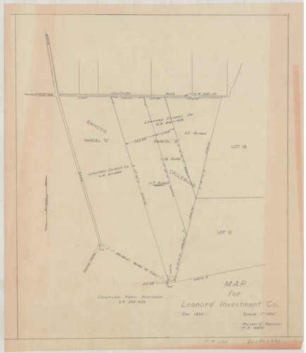 Map of Part of Rancho Callegus for Leonard Investment Co