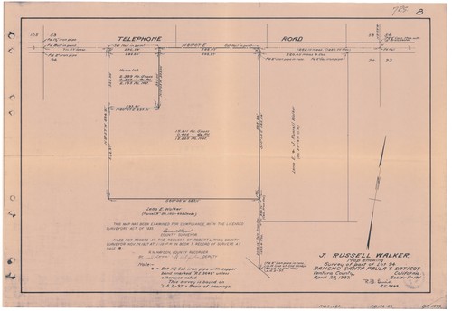 Survey of Lot 94, Rancho Santa Paula y Saticoy