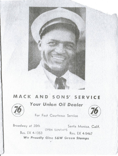 Advertisement for Mack and Sons' Service in Glancing Magazine